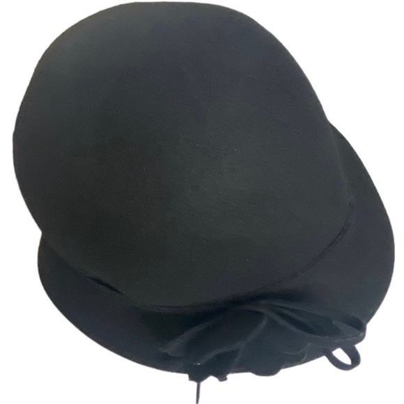 Magid Women’s Solid Black Wool Blend Hat With Brim & Fabric Flowers One Size - Picture 6 of 7